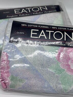 Vintage Eaton Portuguese Flannel Queen Sheet Set flat & Fitted Pastel Floral